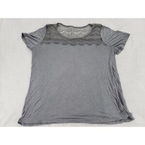 Lane Bryant Top Women Plus 18/20 Gray Lace Loose Fit T-shirt Boho Stretch
